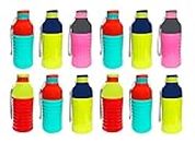 Kotak Sales 12 Piece Cool N Cool Kids Water Bottle 500ML Double Wall Insulated with Strap & Straw Flip N Drink Unbreakable Food Grade Plastic for School Party Return Gift (Multi Design)