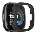 Tobfit for Fitbit Versa 4 Fitbit Sense 2 Hard PC Case Built in Tempered Glass Screen Protector, Durable Ultra-Thin Scratch Resistant Protective Cover for Fitbit Sense 2/Versa 4, Matte Black