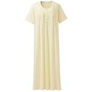 Keyocean Nightgowns for Women, Soft 100% Cotton Lightweight Mid-Calf Length Women Nightdress for Summer, Tender Yellow, Medium (M)