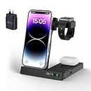 Rakiby 3 in 1 Wireless Charger Station Compatible with Apple Phones, iWatch, Airpods, and Samsung, 15W Portable Wireless Charger Stand - 6 IN1 Wireless Charger Dock with QC3.0 Adapter, Black