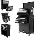Kirmosal 13-Drawer Tool Chest with Wheels,2 in 1 Detachable Rolling Tool Chests with Drawers,Large Tool Box with Lock,Mobile Steel Tool Cabinet Storage for Warehouse,Garage-Black