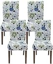 White Floral Chair Covers for Dining Room Set of 4, Stretch Dining Chair Cover, Washable Spandex Kitchen Parsons Chair Slipcovers, Removable Seat Protector for Home or Party