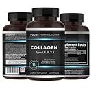 Focus Pharmacology Collagen Support (Type I, II, III, V, X) Avian Sternum Hydrolyzed Collagen Skin Peptides Collagen Support with Hyaluronic Acid + Protein Complex + Natural Supplement (60 Capsules)