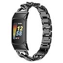 intended for Fitbit Charge 5 Bands Women&Men, Replacement Stainless Steel Band Cowboy Chain Alloy Wrist Strap intended for Charge 4 Women (Black)