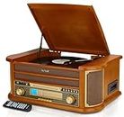 Denver 8-in-1 Bluetooth CD Cassette Player Retro Wooden Record Player HiFi System – 3 Speed Vinyl Turntable & Cassette With CD Player, FM/AM Radio, MP3 USB Recording, AUX IN And Line Out – MCR-50BT