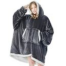 Topcee Oversized Wearable Blanket Sherpa Fleece Blanket Hoodie Comfortable Soft Warm Thick Big Hooded Sweatshirt Hoodie Blanket - Cozy and Fuzzy blanket Hoodie with Giant Pocket - Dark Grey