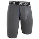 2UNDR Mens Swing Shift 9" Boxer Long Leg Underwear (Grey/Blue, X-Large)