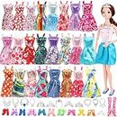 32 Pcs Doll Clothes Outfit for Barbie Doll, 11.5 Inch Doll Accessories Collection with 16 Dresses+6 Jewelry Accessories+10 Shoes(Random Style), for Barbie Loving Girls Birthday