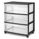 Wide 3 Drawer Cart, Plastic Dorm Storage Container with Wheels, Drawer cabinet