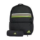adidas Classic Horizontal 3-Stripes Backpack, Sac Unisex, Black/Solar Slime, One Size