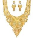 Mansiyaorange One Gram Gold Original Wax Forming Work Premium Long Golden Necklace Set For Women
