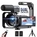 Video Camera Camcorder 4K 56MP Dual Lens YouTube Camera WiFi IR Night Vision 16X Digital Zoom 3�” Touch Screen Vlogging Camera with Microphone,Handheld Stabilizer,Lens Hood,Remote,2 Batteries,Tripod