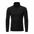 Men's Turtleneck Top Slim Fit Solid Base Sweater Casual Long Sleeve Underwear Tops Male Cozy Breathable Blouse T-Shirt Black