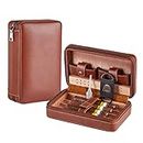 Missyou Cigar Travel Humidor Kit,The Leather Cigar Accessories with Cutter, Ashtray & Case Cedar-Lined for Optimal Freshness- Men's Gift Set for Home and Office (4 Pack Brown)
