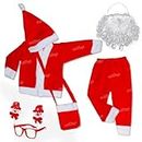 Zest 4 Toyz Santa Claus Dress Christmas Santa Costume Dress For Kids Jacket Pant Cap Pouch Synthetic Woven Christmas Party Goggle Frame & Beard For Baby Kids Boys Girls - Red