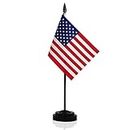 Anley USA Deluxe Schreibtischflaggen-Set - 6 x 4 Zoll große amerikanische US-Desktop-Flagge mit 12 "massivem Pol - lebendige Farbe und lichtbeständig - Schwarze Basis und Speerspitze