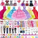 63 PCS Doll Clothes and Accessories for Barbie Including 5 Wedding Gown Dresses 10 Braces Skirts 2 Fashion Dresses 2 Tops and Pants 2 Bikini 20 Shoes 5 Hangers 12 Jewelry 5 Bags for 11.5 Inch Dolls