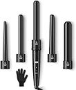 AU Plug 5 in 1 Curling Wand, Interchangeable Curling Irons Tourmaline Ceramic Set with 5 Barrels Heat Protective Glove, Dual Voltage LCD Digital Display 0.35-1.25 Inch Hair Curlers