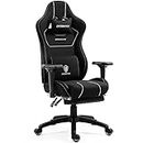 Dowinx Gaming Chair Tech Fabric with Pocket Spring Cushion, Ergonomic Computer Chair with Massage Lumbar Support and Footrest, Comfortable Reclining Game Office Chair 300lbs for Adult and Teen, Black