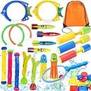 Yetech 28pcs Swimming Pool Toys Diving Toys Set with Diving Rings, Water Pistol, Diving Sticks, Underwater Diving Game Pool Training Toys for kids with Carrying Bag