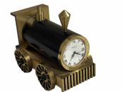 Vintage Metal Steam Train Table Clock Oberon 17 Jewels Swiss Mechanical Date