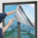 WISDOM One Way Mirror Window Film Daytime Privacy, Sun Blocking Heat Control Anti UV Reflective Film Static Cling Window Tint for Home Office Living Room (Silver Window Film, 20" x 42)