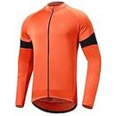 CGLRybO Men's Cycling Bike Jersey Long Sleeve Full Zipper Biking Shirt with Pockets, Breathable MTB Shirts Basic Series(Orange,M)