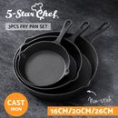 5-star chef Non Stick Frying Pan Cast Iron Steak Skillet BBQ Oven Cookware 3PCS
