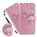 LEMAXELERS for iPhone 6S / iPhone 6 Case,iPhone 6S Cover Diamond Glitter Cute Owl Embossed PU Leather Flip Notebook Wallet Case Magnetic Stand Card Slot Folio Bumper Case for iPhone 6S,YK Owl Rose