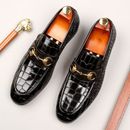 Men's Genuine Leather Leather Slip On Gold Buckle Dress Shoes Loafers Formal Sz