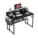 CAIYUN 39 Inch Computer Desk, Home Office Desk with Storage Shelf and Bookshelf Storage Bag, Study Table Writing Table Modern Design Simple Style Space Saving, Black