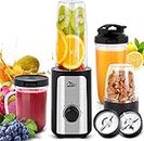 Mini Blender, Uten Jug Blenders, 4-in-1 Multi Functional 700ml High Speed Smoothie Maker and Ice Crusher, with Portable Mini Blender cup and Food Processor for Juicer Fruit Vegetable 380W