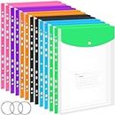 Plastic Wallets A4 Punched Pockets, 12 Pack – Document Folder A4 with11 Holes for 2/3/4 Ring Binder,Snap Button and Label Pocket for Efficient Filing, Assorted Colors