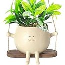 VOSTEVAS Swing Face Planter Pot 5.43 in, Hanging Head Succulent Planters, Cute Resin Head Planters for Indoor and Outdoor Plants, Unique Sitting Sway Pots (Swing Face Planter)