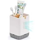 Boperzi Toothbrush and Toothpaste Holder with Bamboo Divider for Bathroom Countertop Organizer, Plastic Detachable Anti-Slip Large Electric Toothbrush Holders Storage Caddy Drainage for Family, Kids