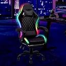 Advwin Gaming Chair with Massagers and LED Lights, Executive Office Chair with 135° Recline, Racing Computer Chair with Footrest, Lumbar Support, Adjustable Height and High Back (Black)