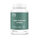 HEAL + CO. Super Mushroom Complex | Energy + Immune Support Supplement | 5 Potent Mushroom Extracts - Chaga + Lion’s Mane + Turkey Tail + Reishi + Cordyceps | 120 x 500 mg Capsules