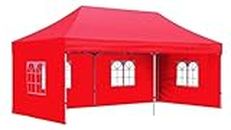 Gazebo Tent for Outdoor 10 x 20ft with 3 Sided European Covers/Water Proof Tent/Portable & Foldable/Outdoor/Advertising Gazebo Canopy Tent 2 Mins Installation (45 kgs, RED)