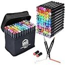ABOUT SPACE Dual Tip Art Markers 60 Colours With Carrying Case For Painting Sketching Calligraphy Drawing Odorless&Non Toxic Twin Head Permanent Colouring Markers For Kids Adult Beginners|Assorted