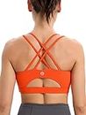 RUNNING GIRL Strappy Sports Bra for Women, Sexy Crisscross Back Medium Support Yoga Bra with Removable Cups, Vermillion Orange, Small