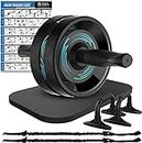 Fitness Insanity Ab Roller Wheel, 6-in-1 Ab Roller Kit with Knee Mat, Push-Up Bars, Resistance Bands, Workout Poster, Workout Guide, Perfect Home Gym Equipment for Men Women Abdominal Exercise