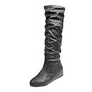 DJYQLCWA Stivali alla Moda Donna Toe Womens Boots Ladies Slip for Womens Pleated Flat on Thigh Boots Shoes Round Women's Boots (Grey, 38)