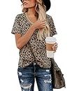 Blooming Jelly Womens Leopard Print Tops Short Sleeve Round Neck Casual T Shirts Tees (Medium, Leopard-v Neck)