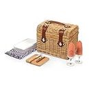 PICNIC TIME - Napa Wine & Cheese Picnic Basket for 2 - Wine Picnic Basket Set - Wine Basket with Wine Glasses and Cheese Board, (Adeline Collection - Deep Purple with Coral Pattern)