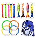 Diving Pool Toys, Underwater Diving Toys Set Includes 5 Pcs Dive Sticks for Kids, 4 Pcs Torpedo Bandits, 4 Pcs Diving Rings, Fun Swimming Toys for Pool