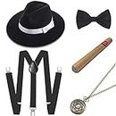 BABEYOND 1920s Mens Gatsby Gangster Costume Accessories Set Fedora Hat Suspenders (Set-8)