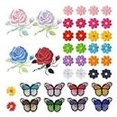 Iron on Patch, 38pcs Butterfly Flower Daisy Embroidered Iron on Patches, Sew on Applique Patches for Covering up Holes, Decorating Jeans, DIY Crafts Iron Accessories for Clothing Hats Bags