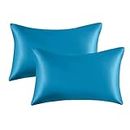 My home store Teal Blue Satin Pillowcase 2 Pack - Silk Pillowcase Antibacterial Hypoallergenic - Standard Size 50x75 cm