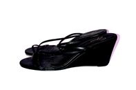 SPURR Women's Shoes Bettina Wedges Black Smooth Sz 9 Strappy Heels Sandals
