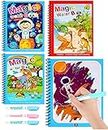 FunBlast Magic Water Painting Book with Magic Doodle Pen for Kids - Reusable Painting Scrap Kit, Water Coloring Drawing Sheets for Kids, Boys and Toddlers – Pack of 3 - Assorted Color and Design